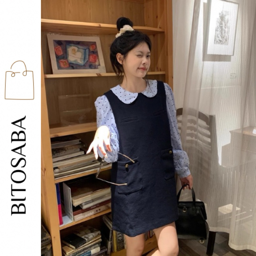 เดรสแขนยาวคอปกและแขนลายจุด (VCB8)