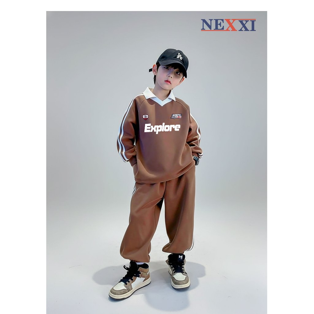 NEXXI ชุดแขนยาวเด็กชาย ชุดคอปกเปิดลงแขนยาวทรงหลวมสไตล์สปอร์ต ขนาด 18kg-50kg