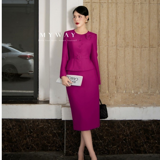 MY WAY ชุดเสื้อกั๊กกระโปรงสํานักงานพร้อมเข็มขัดเอวหรูหรา 3MVB0959TH - HO1 3MCOB212 - HO1