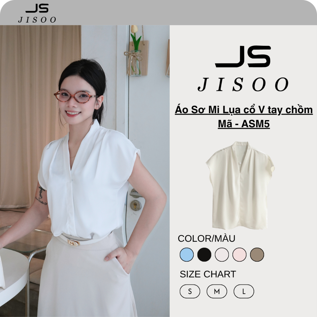 JISOO FASHIONS เสื้อคอวีทําจากผ้าไหมคุณภาพสูงเนื้อนุ่มสไตล์เกาหลี ASM5