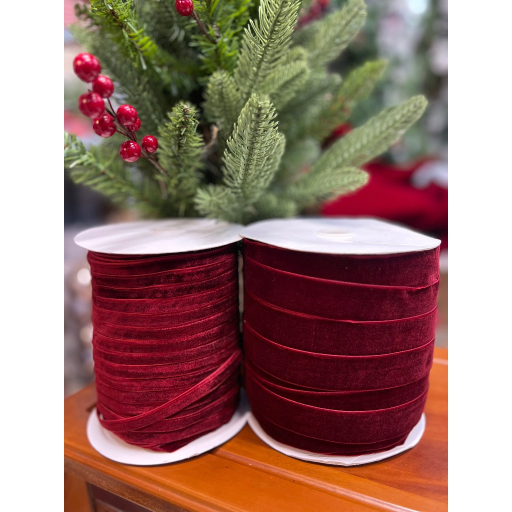 VELVET RIBBON 1 ซม., 2.5 ซม. สําหรับชามตกแต่ง, ห่อของขวัญ, PINE TREE DECORTATION