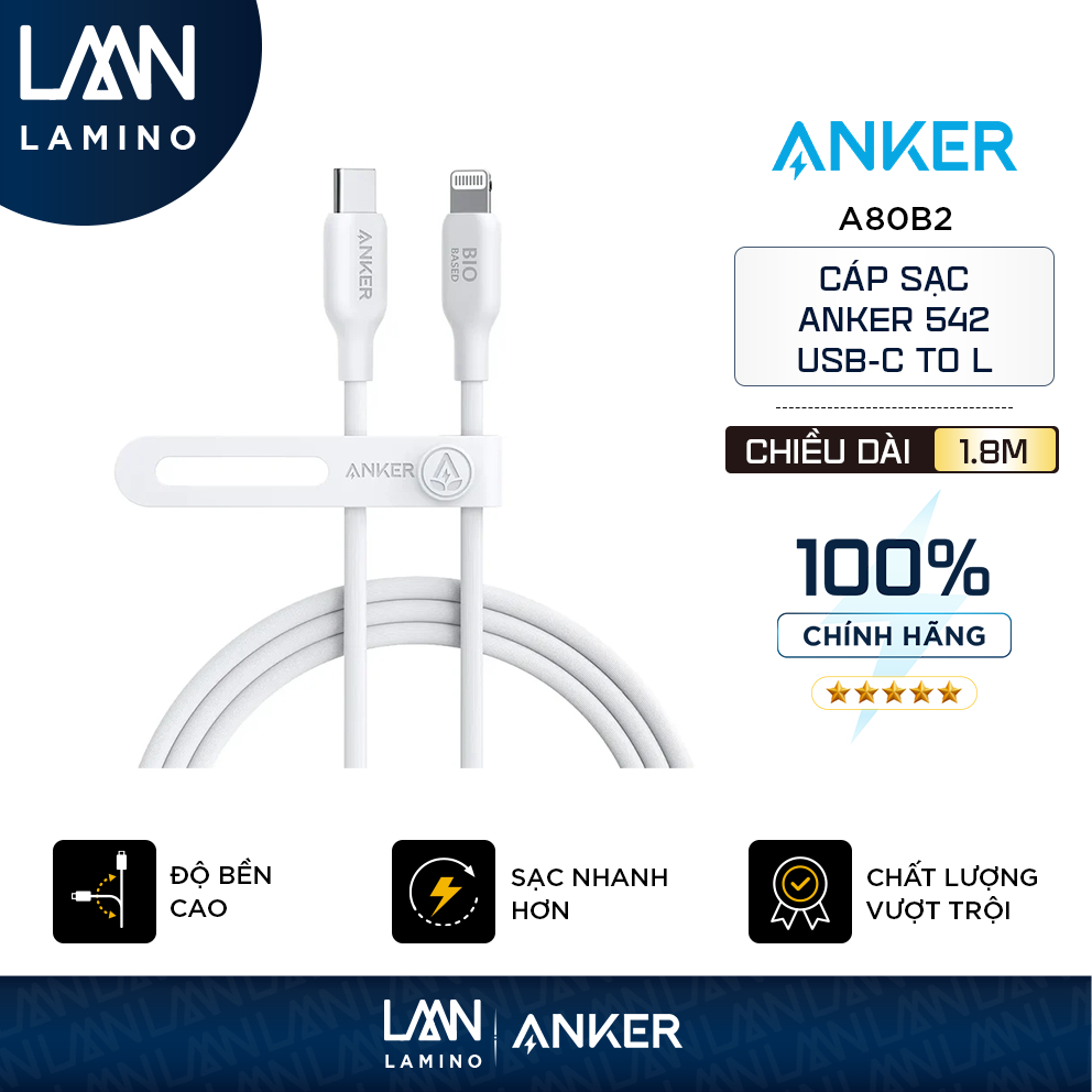 Anker 542 TPE สายชาร์จ USB-C ถึง L แบบชีวภาพ ยาว 1.8M - A80B2 [USED สําหรับ IPHONE 14 SERIES ขึ้นไป]