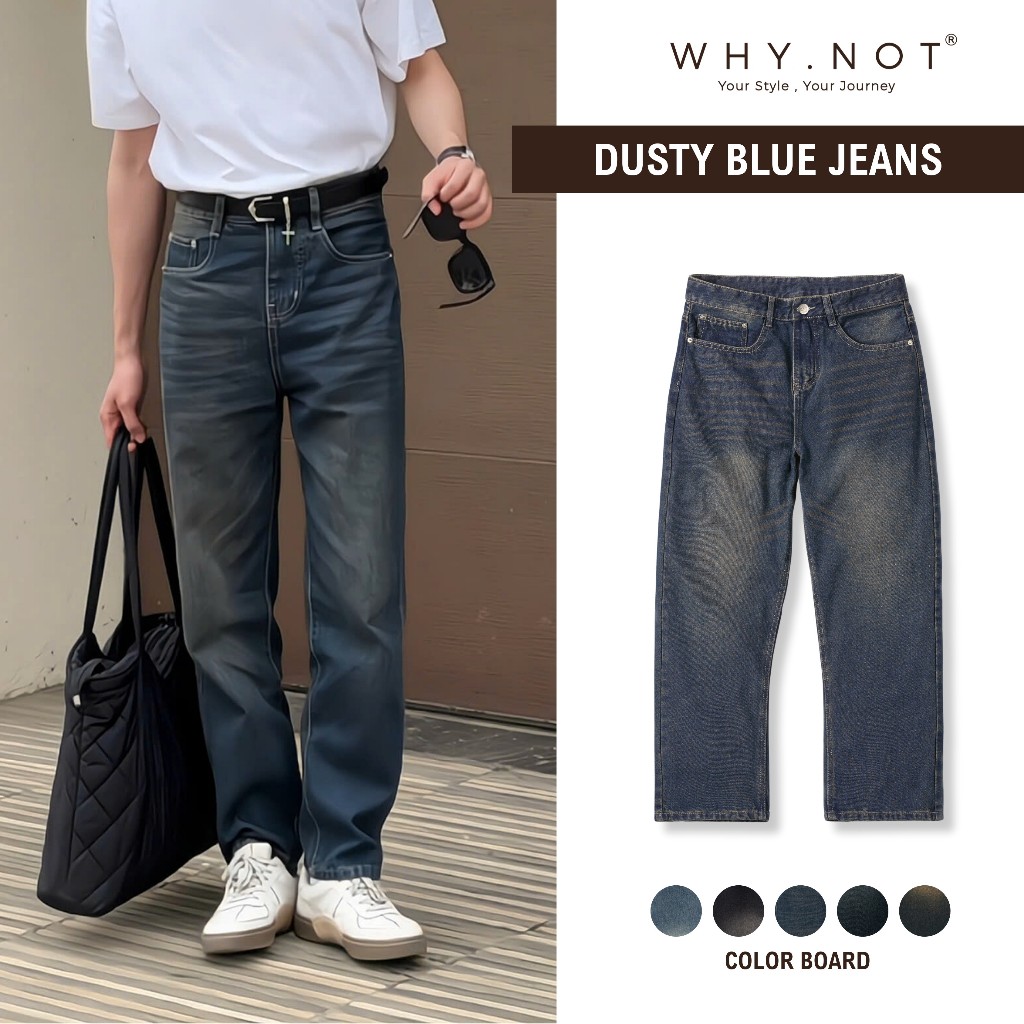 [WITH BIGSIZE - WHY.NOT DUSTY BLUE JEANS กางเกงยีนส์ผู้ชาย - WHY NOT กางเกงยีนส์ขาตรงผู้ชาย - กางเกง