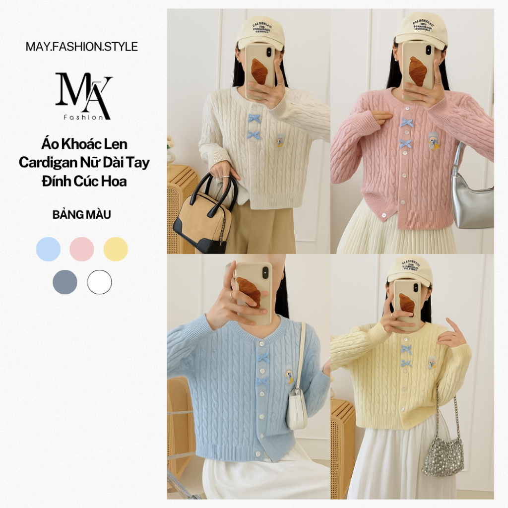 (BOW BUTTON PATTERN WOOL 2026) เสื้อแจ็คเก็ตคาร์ดิแกนผ้าวูลยืดนุ่มแบบสั้นน่ารักของผู้หญิง