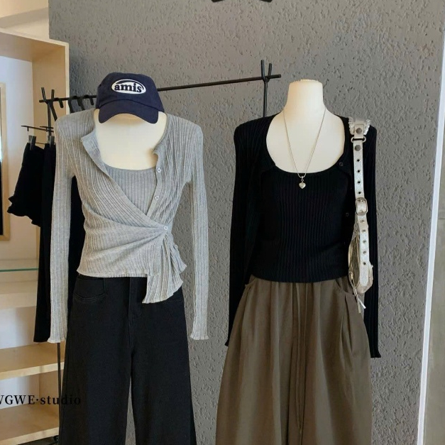 WGWE• คาร์ดิแกนเสื้อสเวตเตอร์จั๊มบาง Set พร้อมเสื้อ 2 ชิ้น 7490 wgwe QC product freesize