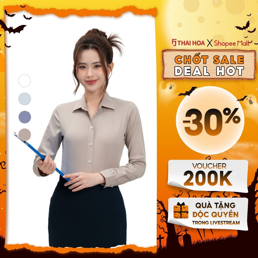 เสื้อเชิ้ตผู้หญิง Thai Hoa 25ASW-266 ผ้าคอตตอนลายทางจั๊มคุณภาพสูงไม่มีเหล็กจัดฟันหลายสี