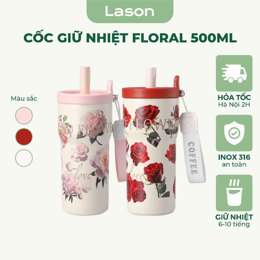 Lason Floral แก้วน้ําเก็บอุณหภูมิ 500ml เก็บความร้อนได้ 6-10 ชั่วโมง CN-GN40