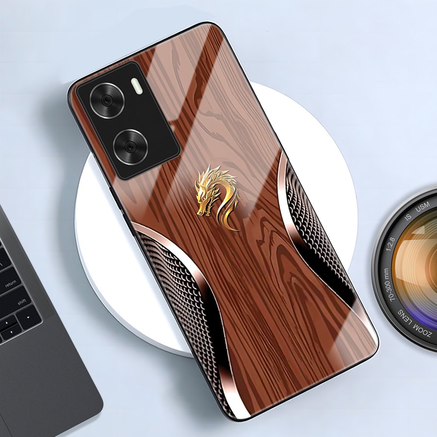 เคสกระจกสําหรับ OPPO A76/ A77S/ A96/ A57 – Lucky Dragon – คุณภาพสูง กันรอยขีดข่วน ทันสมัย