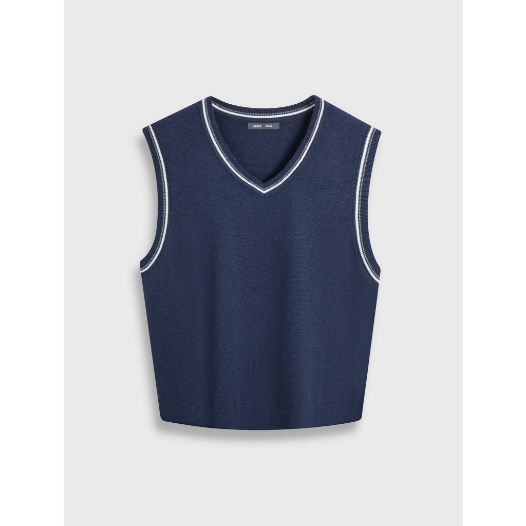 CANIFA เสื้อสเวตเตอร์ผู้ชายคอวีแขนกุดพร้อมสาย 8TE25W005