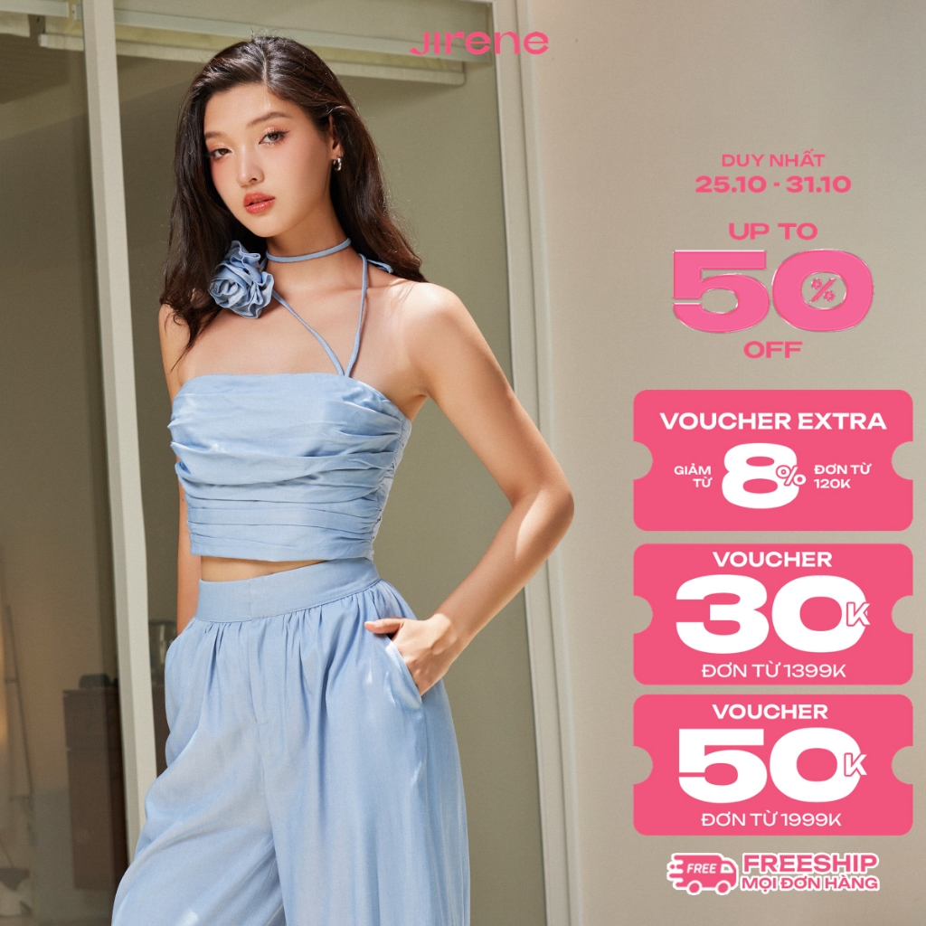 สูงสุด 70% + VC HOT || |JIRENE LULLABY กางเกงขากว้างมีกระเป๋ากล่อง อ่อนเยาว์และไดนามิก