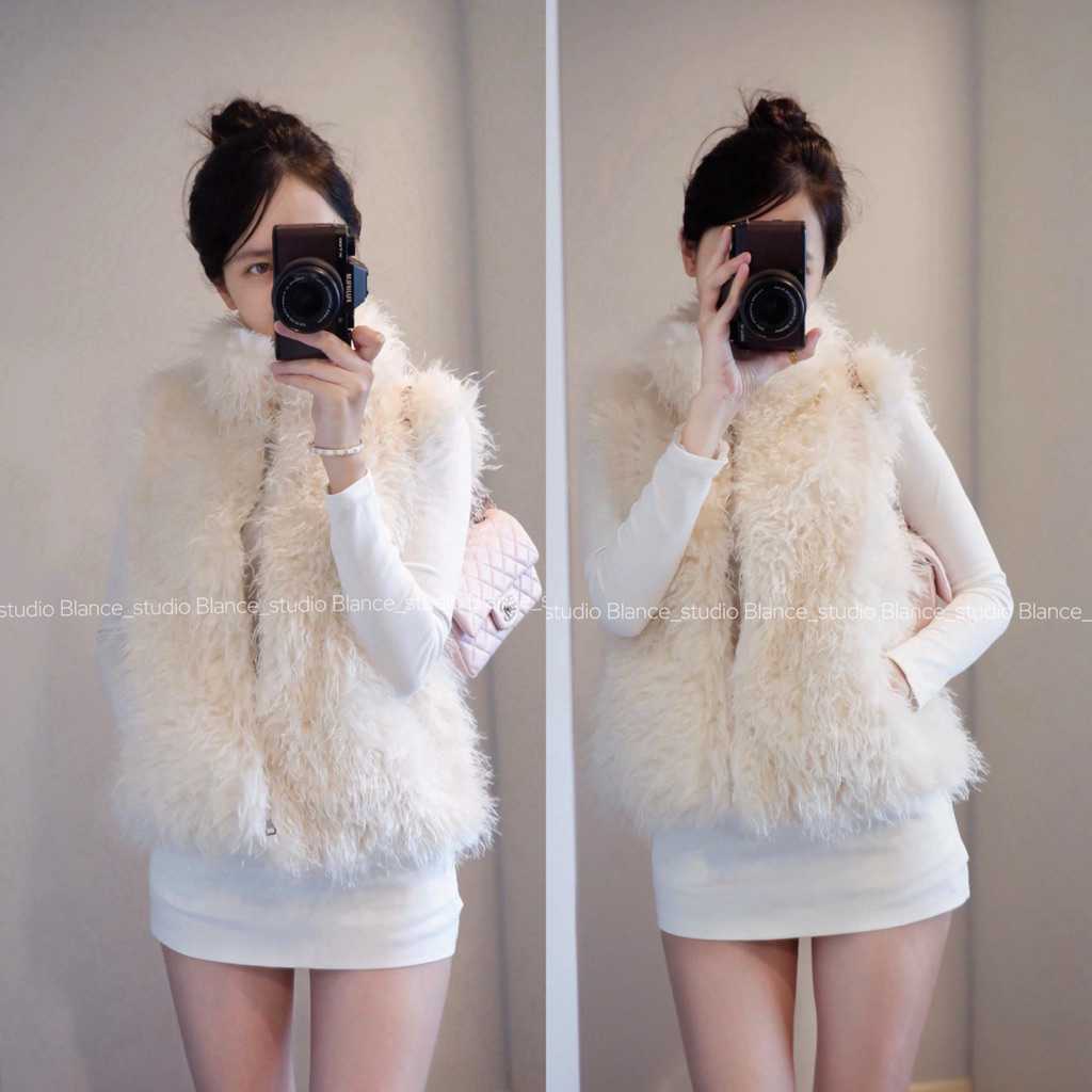 BLANCE STUDIO เสื้อกั๊กขนสัตว์มีซิปให้ความอบอุ่นสําหรับฤดูหนาว