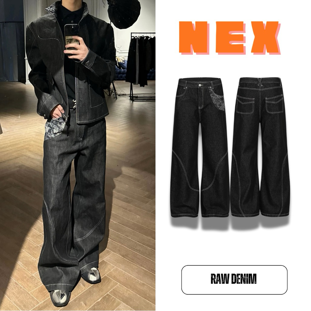 กางเกงยีนส์ขากว้างสําหรับผู้ชายลายกระเป๋าสไตล์สตรีท - NEX NL2