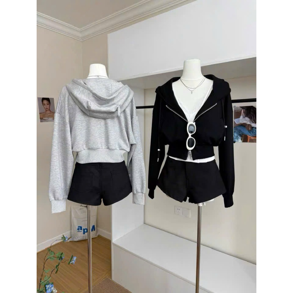 (รูปถ่ายจริง) 9596 เสื้อแจ็คเก็ตผ้าสักหลาดฮูดแตร 2 ทาง