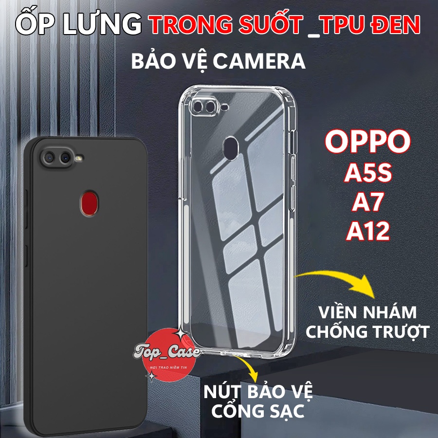 เคส OPPO A5S, A7, A12 กันลื่น, กันกระแทก, โปร่งใส, ป้องกันกล้อง Top case