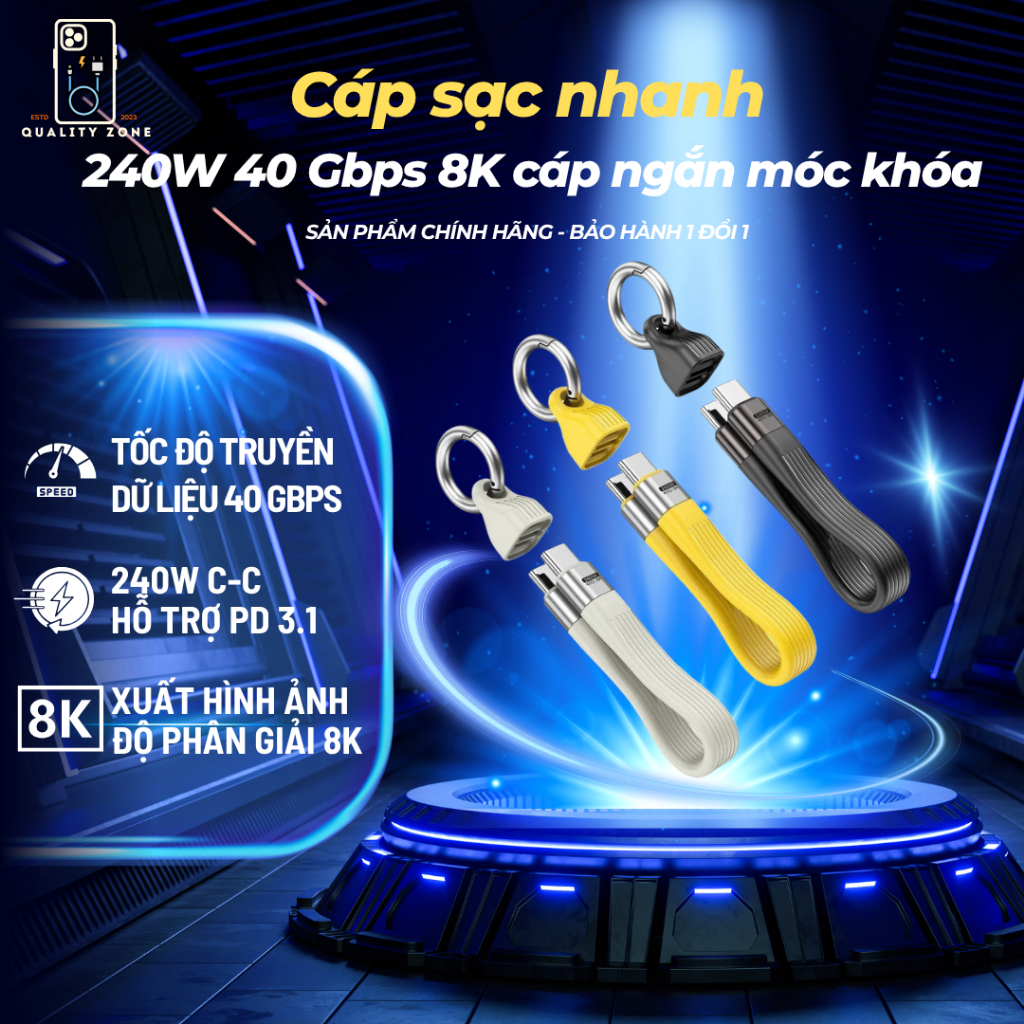 สาย C ถึง C สั้น 240W 40Gbps USB4 พวงกุญแจ, ชาร์จเร็ว, สายถ่ายโอนข้อมูลภาพออก 40Gbps