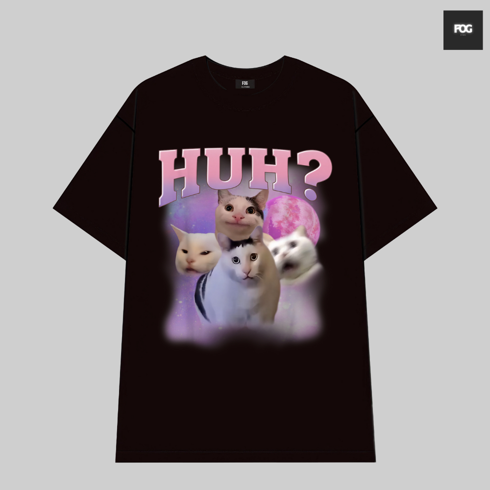 เสื้อยืดแมวตลก Huh Meme, เสื้อยืด Oversize ตลก, ผ้าฝ้ายพรีเมี่ยม 4-Way ผู้ชายและผู้หญิง