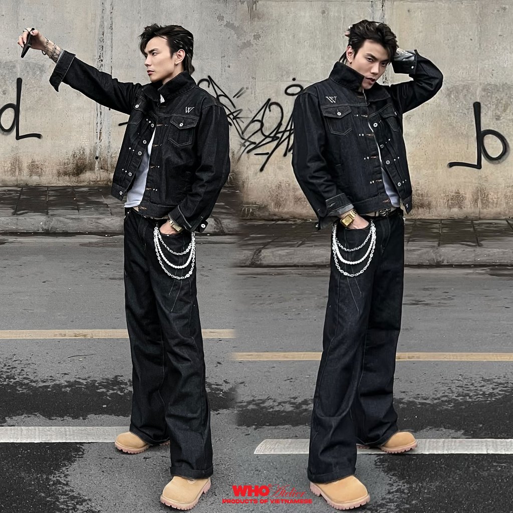 WHO Denim Jacket Set Denim on Denim Jean Jacket จากครอปพร้อมกางเกงยีนส์
