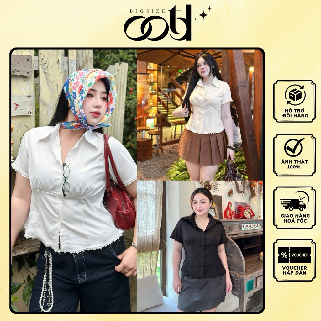 OOTD BIGSIZE - เสื้อเชิ้ตเด็กแต่งขอบลูกไม้