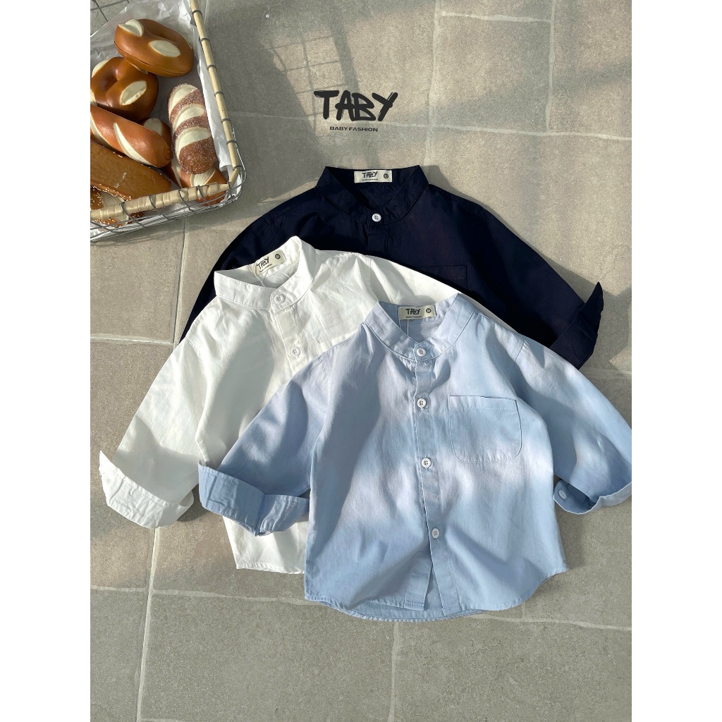 [Taby] เสื้อคอปกสีขาวขั้นพื้นฐานวัสดุผ้าไหมดิบนุ่มและโปร่งสําหรับเด็กชายและเด็กหญิงตั้งแต่ 8-24กก. T