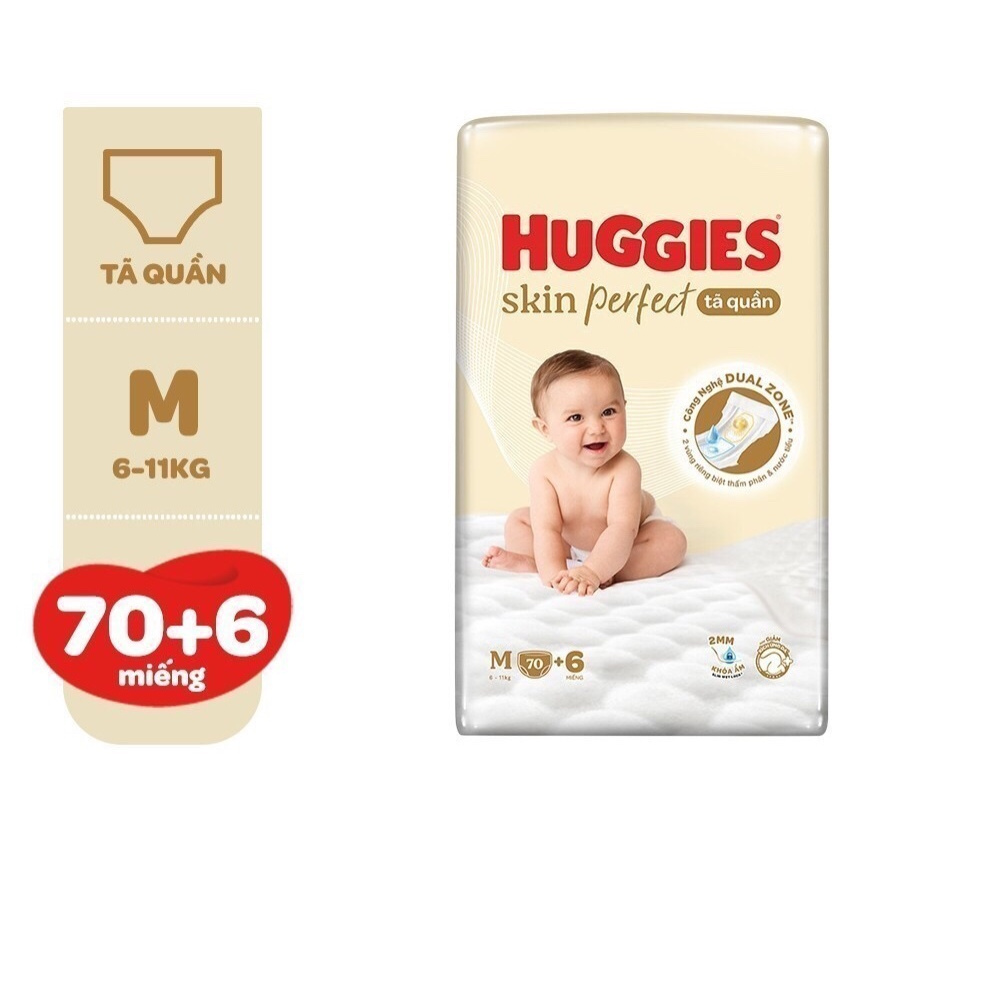 Huggies Skin Perfect Super Jumbo Diapers M/L/XL/XXL พร้อมพื้นที่ดูดซับ 2 ช่องเพื่อลดการระคายเคืองผิว