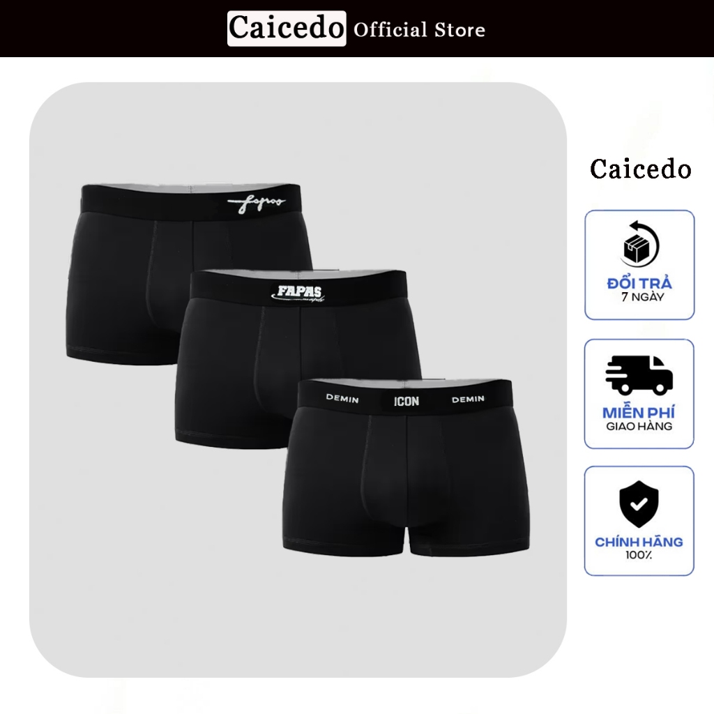 Combo 4 กางเกงบ็อกเซอร์ผู้ชาย ผ้าฝ้ายยางยืดเย็น ขอบเอวเรียบ ชุดชั้นในชายดูดซับเหงื่อคุณภาพสูง Caiced