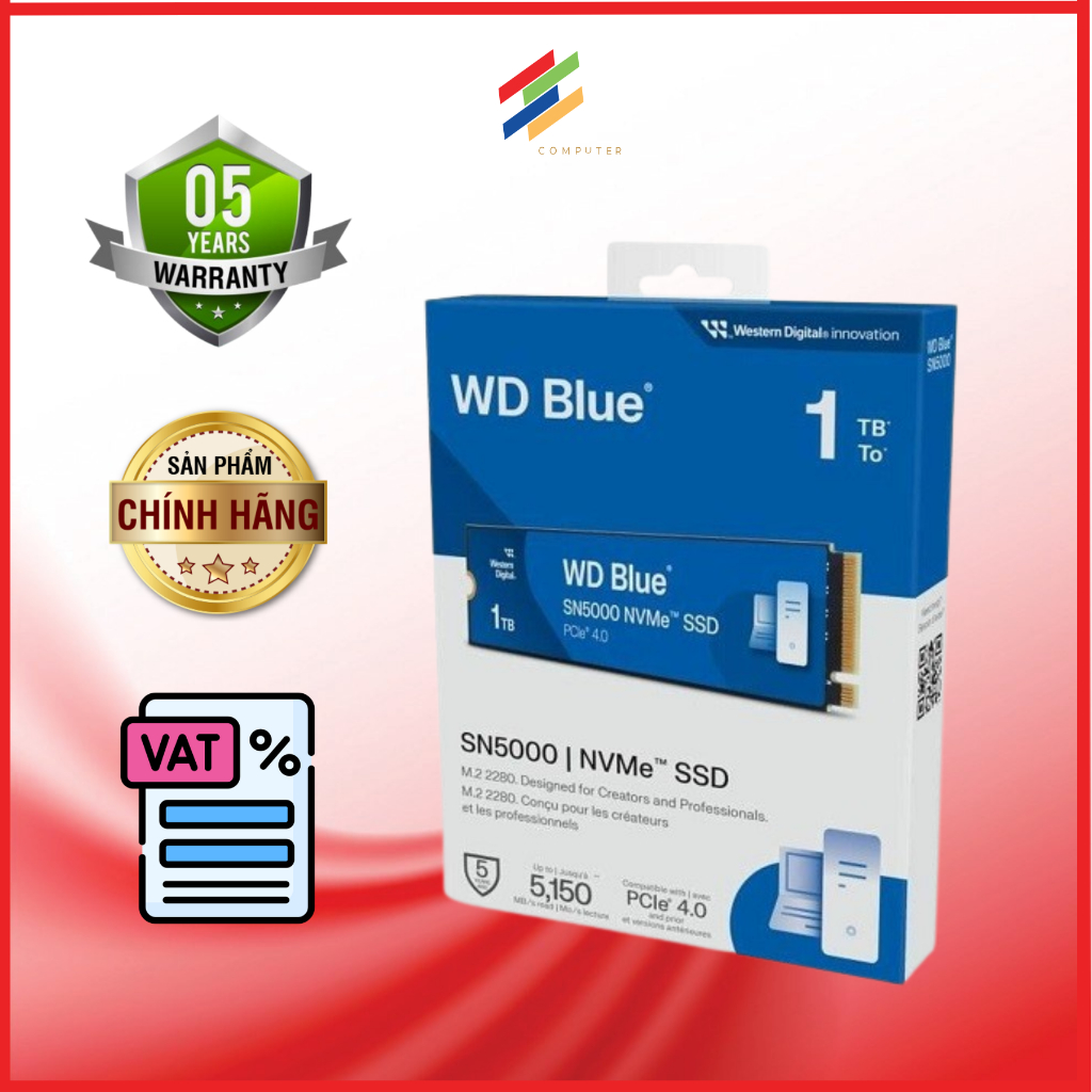 WD Blue SN5000 1TB 500GB NVMe PCIe Gen4 x4 SSD ฮาร์ดไดรฟ์ WDS100T4B0E WDS500G4B0E