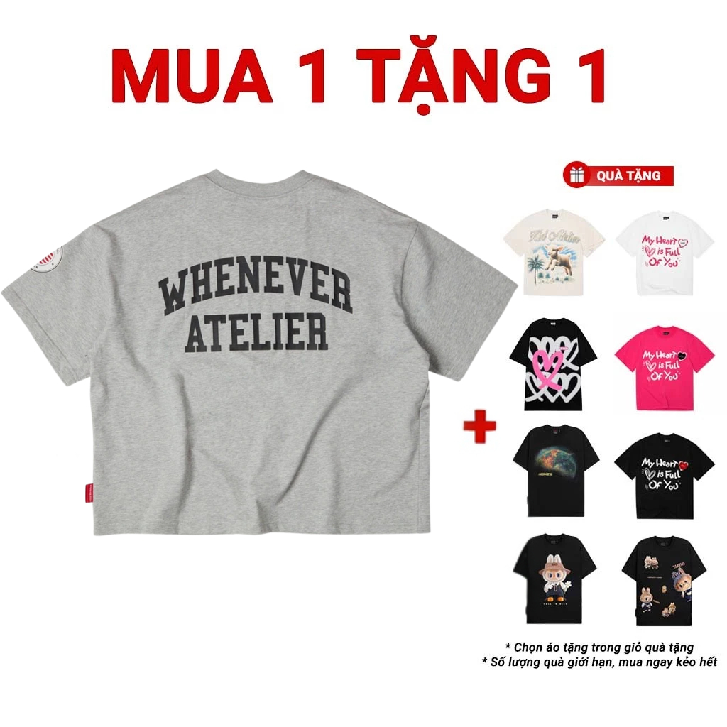 [ซื้อ 1 แถม 1] Whenever NY Basic T-Shirt 100% Cotton Boxy Form Unisex / Grey