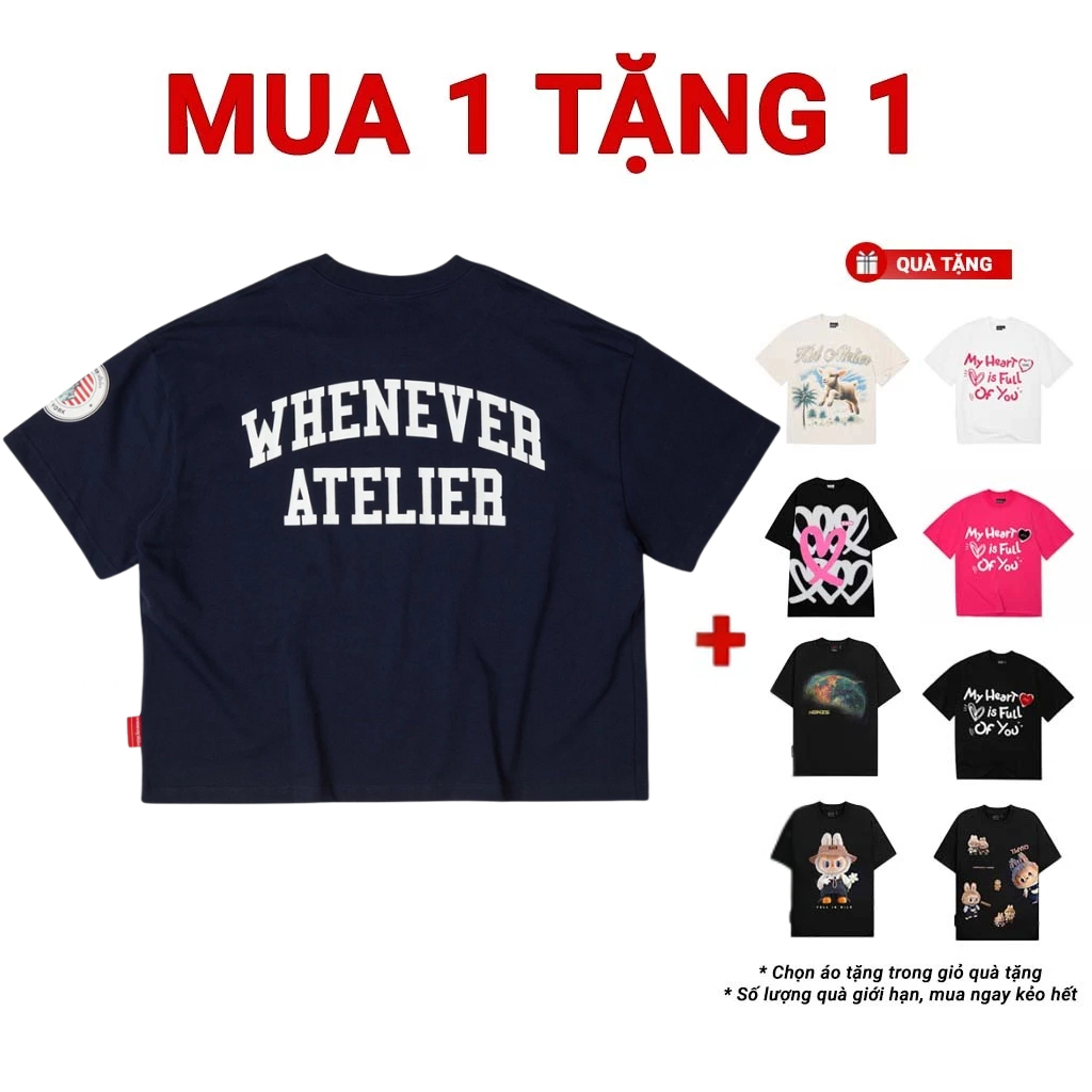 [ซื้อ 1 แถม 1] Whenever NY Basic T-Shirt 100% Cotton Boxy Form Unisex / Navy
