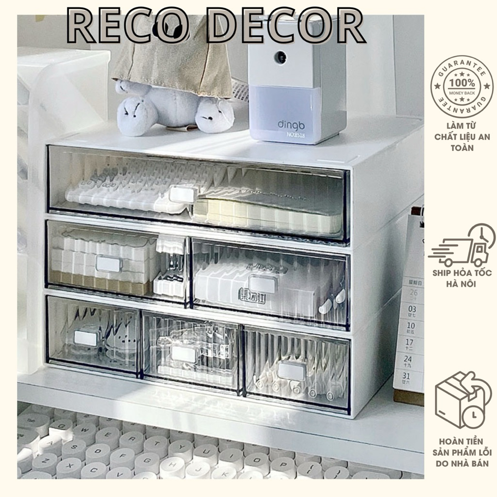 RECO Stationery กล่องลิ้นชักตั้งโต๊ะมัลติฟังก์ชั่นสําหรับของกระจุกกระจิก