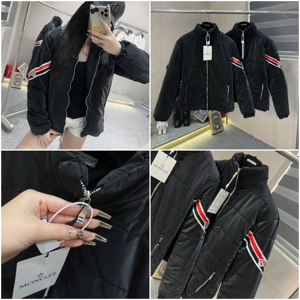 Mon Co Le Bomber Jacket พร้อมชายเสื้อไหล่สวยมาก - เสื้อแจ็คเก็ตผ้าฝ้าย Mon คุณภาพสูงปัก