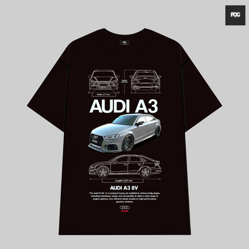 Audi A3 8V Car เสื้อยืดผ้าฝ้ายสีดําคุณภาพสูงสําหรับผู้ชายและผู้หญิงสไตล์ยุโรปและอเมริกาย้อนยุค Y2K