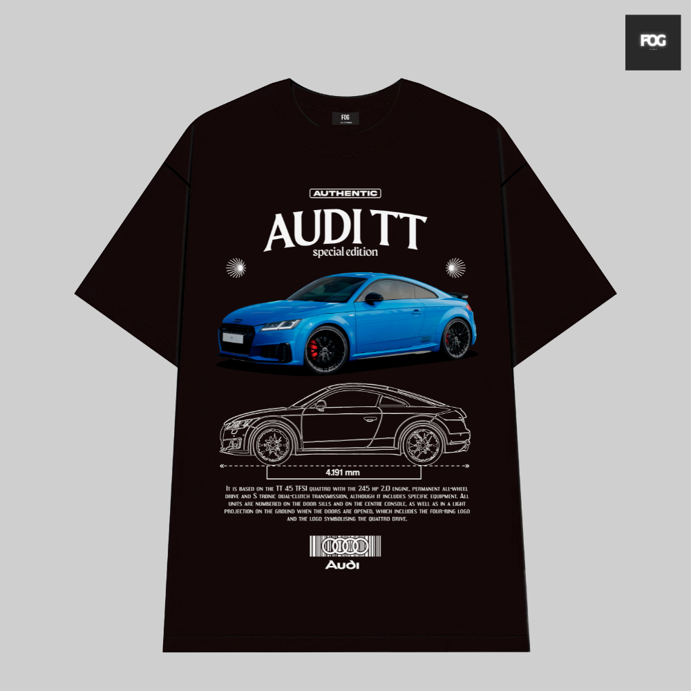 AUDI Car เสื้อยืดผ้าฝ้ายสีดําคุณภาพสูงสําหรับผู้ชายและผู้หญิงสไตล์ยุโรปและอเมริกาย้อนยุค Y2K