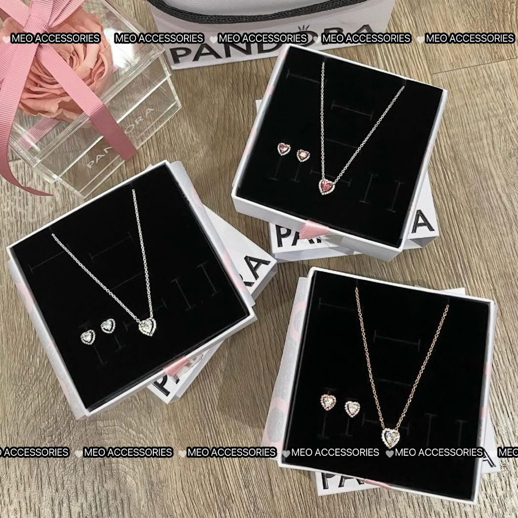สร้อยคอ/ต่างหูหัวใจ SET ราคาสุดคุ้ม ครบกล่อง caed pa..ndo..ra