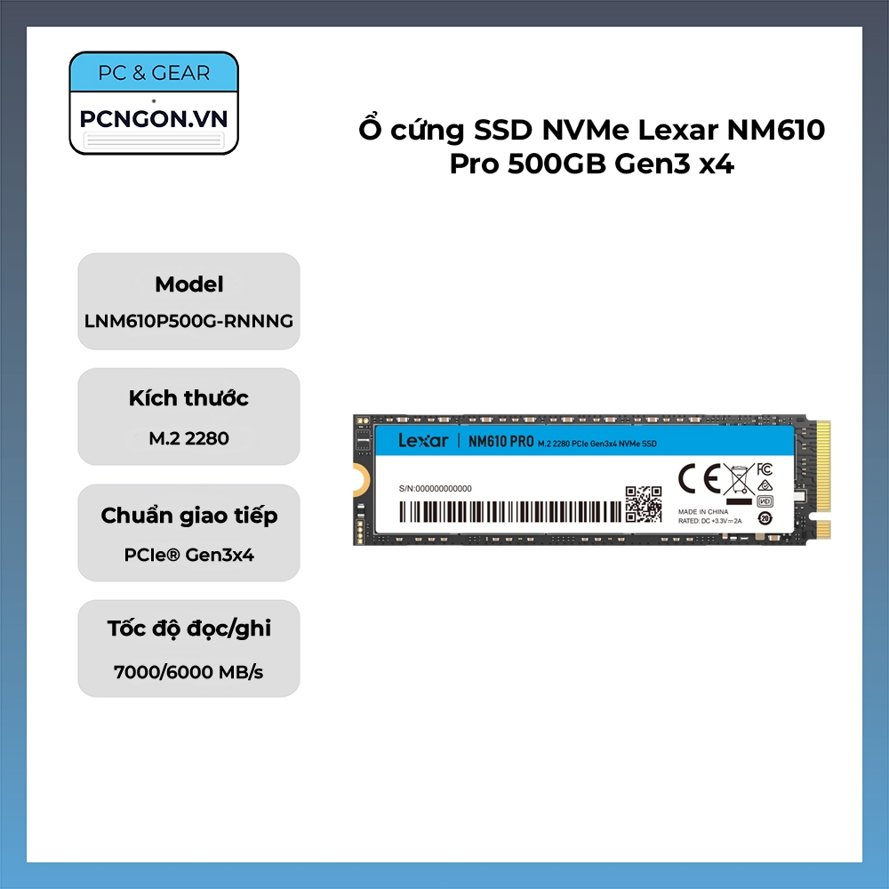 [PCNGON] Lexar NM610 Pro 500GB Gen3 x4 NVMe SSD ฮาร์ดไดรฟ์