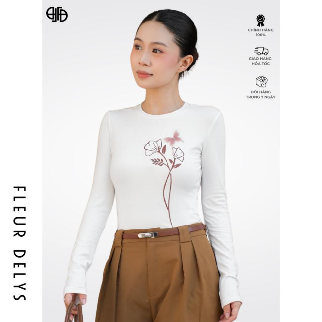 เสื้อยืดคอปกปีนเขาแขนยาวผู้หญิงลายซิปและ 3D ง่ายต่อการพิกัดสีขาว Fleurdelys DLC298