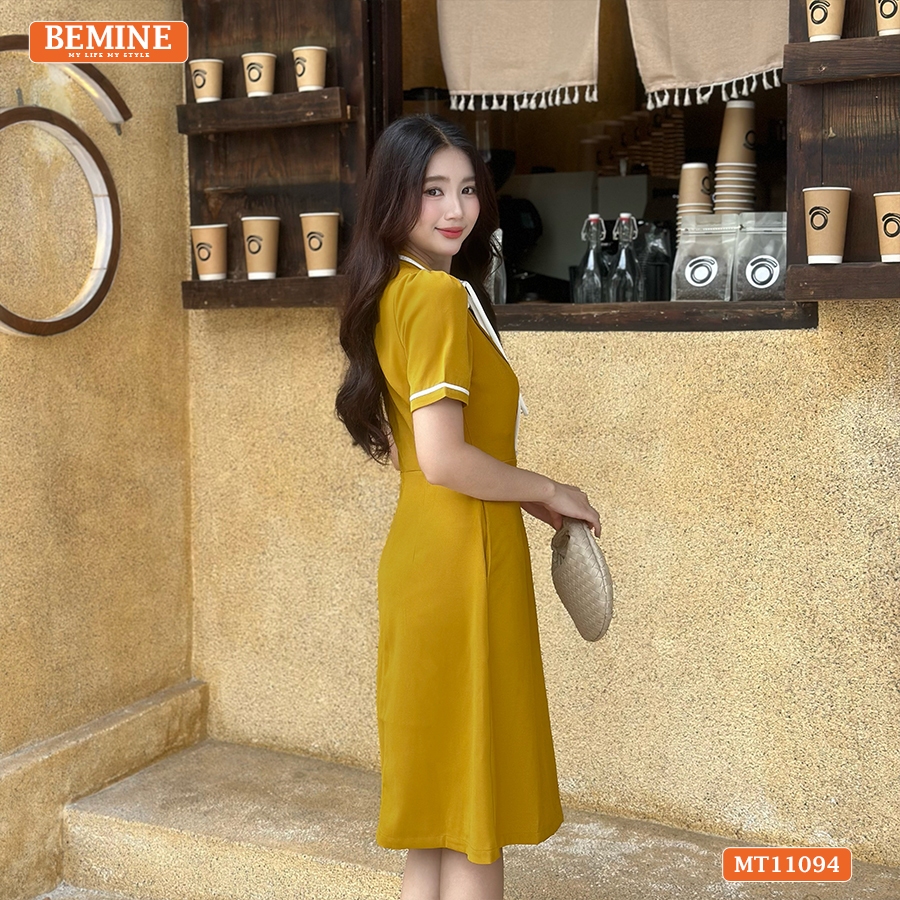 เป็นของฉัน ชุดเดรสดีไซน์คอกลมผูกโบว์แต่งระบายทรงเอเหมาะกับใส่ทํางาน-ภูเขา11094 - รูปที่ 7