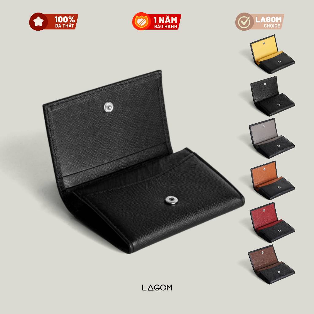 กระเป๋าสตางค์ใส่บัตรหนังผู้ชายและผู้หญิงพร้อมกล่องปุ่มล็อค หนังแท้-หนังซาฟเฟียโน ทนทาน - Easy Wallet