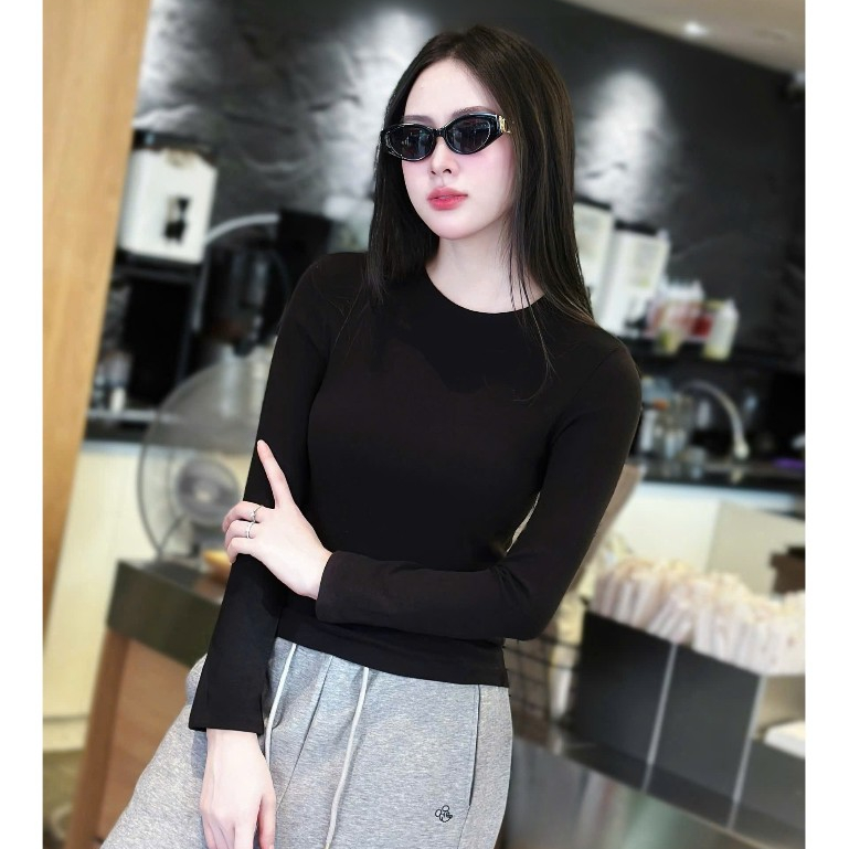 ผู้หญิงซิปขน-Lined เสื้อยืดรอบคอความร้อน Retention Body Warm Bodycon Basic สีทึบง่ายต่อการพิกัด ADT0