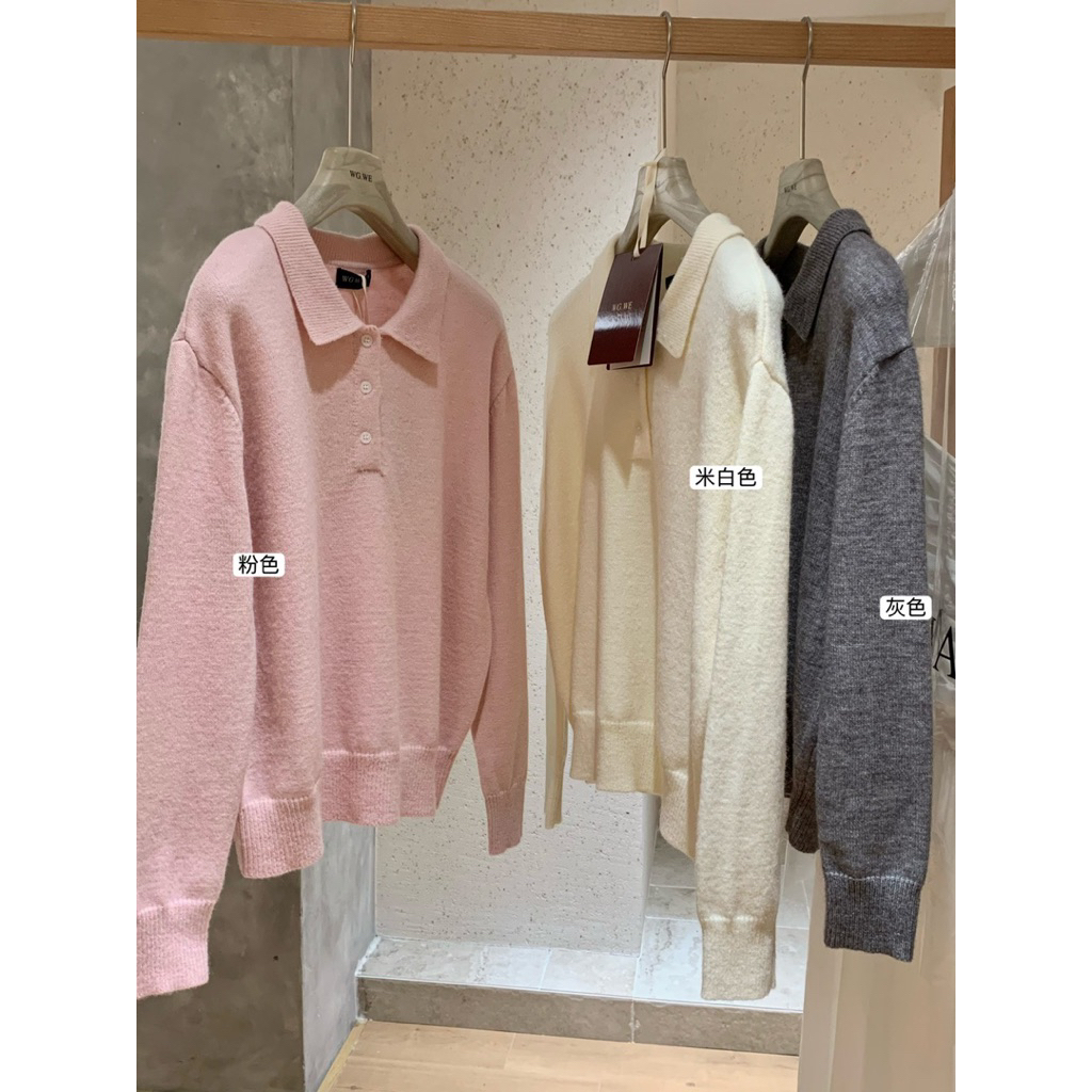 NHY.studio /WGWE/ เสื้อโปโลผ้าวูลทอธรรมดาพื้นฐาน 7754