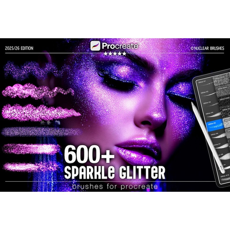 Procreate Glitter Sparkle Brush Set - แปรงกลิตเตอร์มากกว่า 600 ชิ้น ลายกลิตเตอร์สําหรับ Procreate