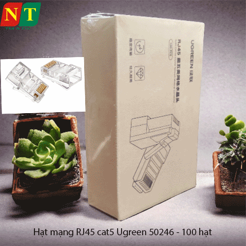 UGREEN 50246 RJ45 Cat5e ลูกปัดเครือข่าย – หมุดทองแดงชุบทอง พลาสติกใสยืดหยุ่น – ถุง 100 ชิ้น – ของแท้