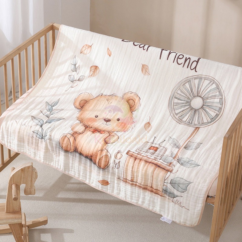 ผ้าห่มผ้าฝ้ายแท้ลายการ์ตูน 6 ชั้นพิมพ์ลายต้านเชื้อแบคทีเรีย 5D สําหรับเด็กทารก KT 110*105 ซม. KidsWo