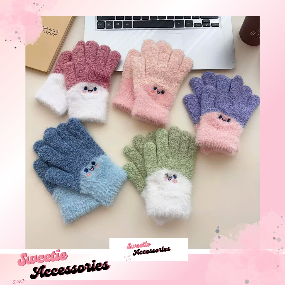 [GTBE02] ถุงมือ OPEN-FINGER WOOL พร้อม PLAID และ HEART/PANDA PATTERNS STYLE Y2K