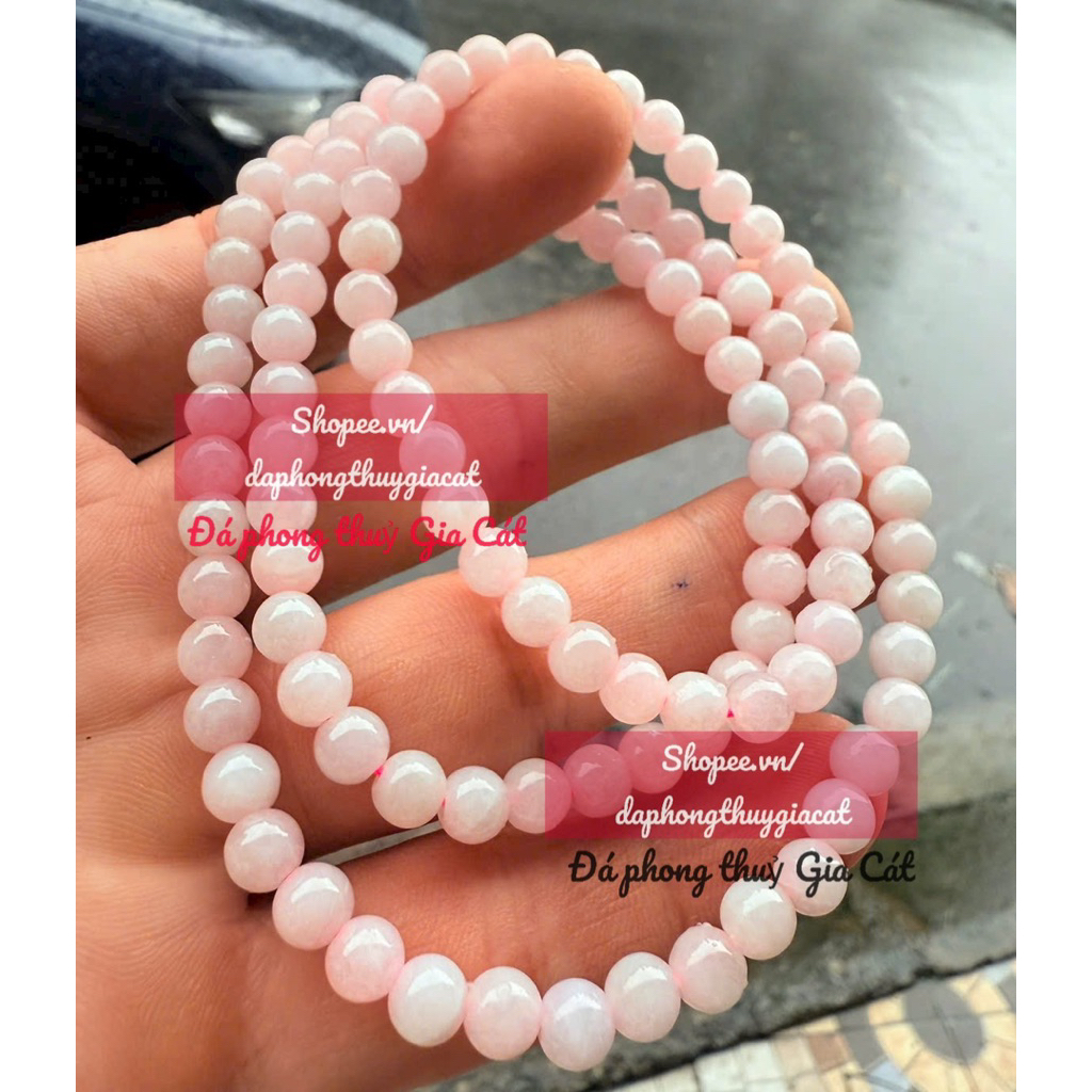 สร้อยคอหินอ่อนสีชมพู Jadite 5A Svip ขนาด 6mm ทดสอบสินค้า