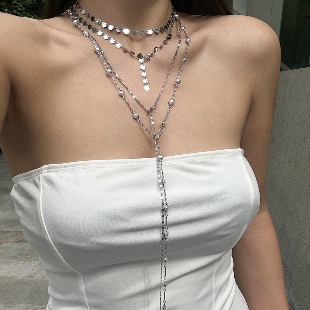 สร้อยคอโลหะหลายชั้นยาวผสมเสน่ห์รุ่นเล็กบุคลิกภาพสไตล์ยุโรปและอเมริกา Y2K – VC99