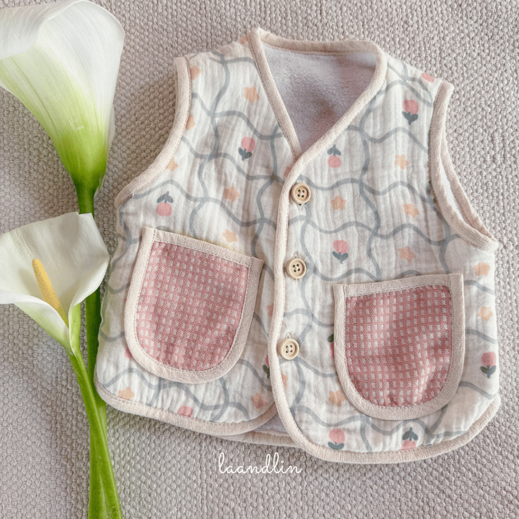 Tulip Gilet - LAANDLIN - Cute Tuplip Floral 1-Layer Gile สําหรับเด็กผู้หญิงอายุ 6 เดือนถึง 6 ปี
