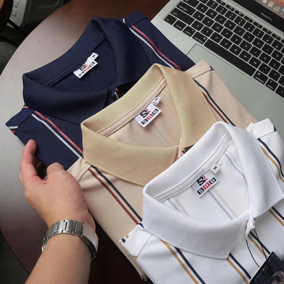 เสื้อยืดตัวคอปกเปิดลงของผู้ชาย SRB17 Laurel P0344 คุณภาพสูง หรูหรา อ่อนเยาว์ และหรูหรา ผ้าจระเข้สุดเ