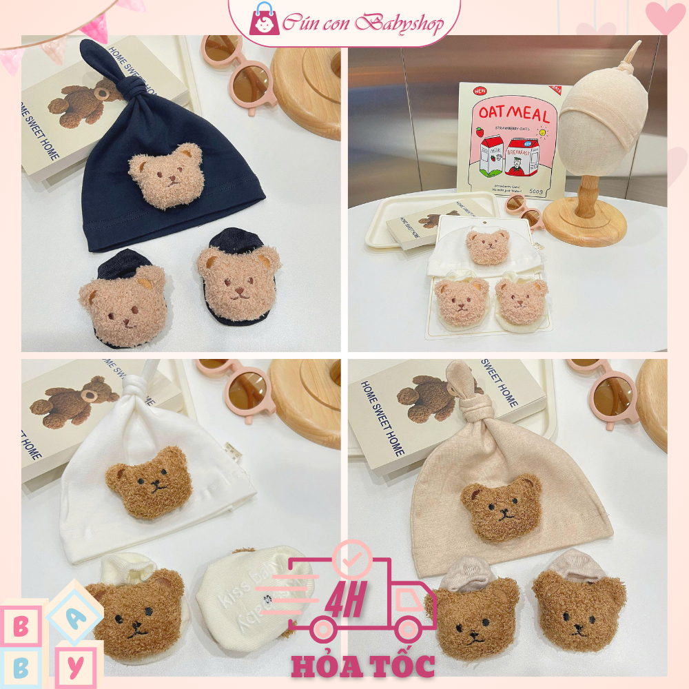 Hat Combo & ถุงเท้าหมี fuzzy สําหรับเด็กทารก ชุดหมวกผ้าฝ้ายนุ่มสุดน่ารักลายหมี – Puppy Babyshop