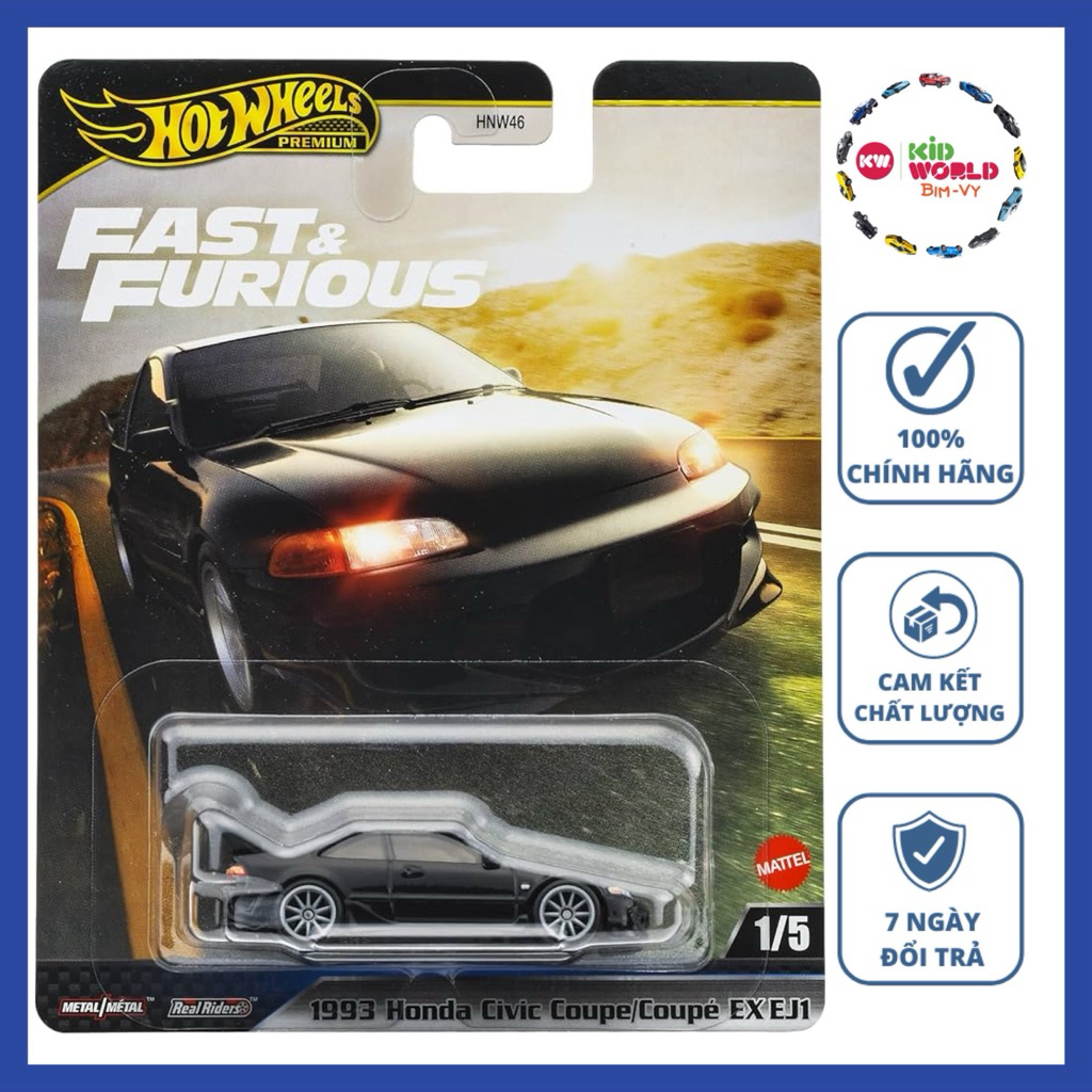 Hot Wheels Premium Fast & Furious Series 1993 Honda Civic Coupe/Couple EX EJ1 รถโมเดล JBL90 ล้อยาง.
