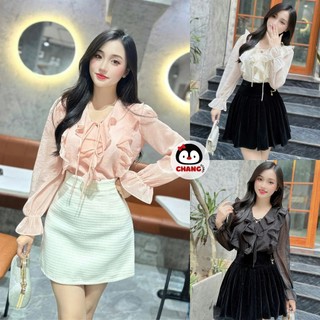 Áo sơ mi nữ tơ hạt ánh kim phong cách Hàn ChangStore - A91